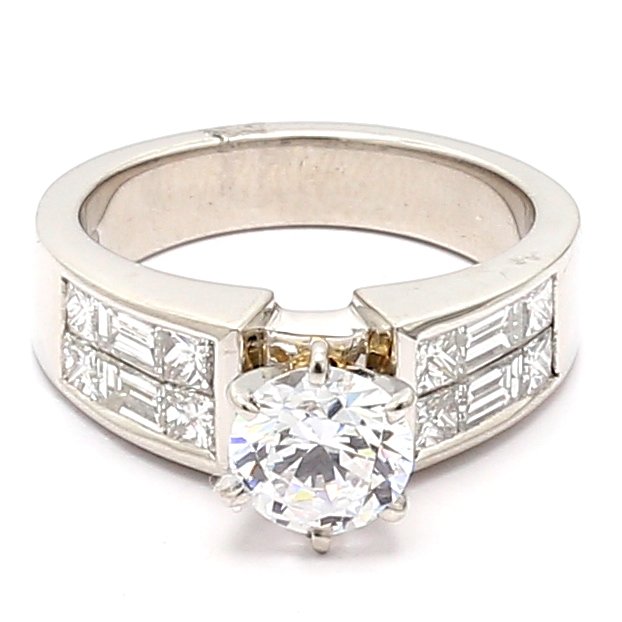 Platinum Princess and Baguette Diamond Semi-Mount, 1.11 ct tw