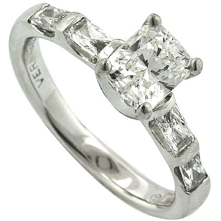 Platinum Radiant-Cut Diamond Ring with Baguettes, 1.59 ct tw