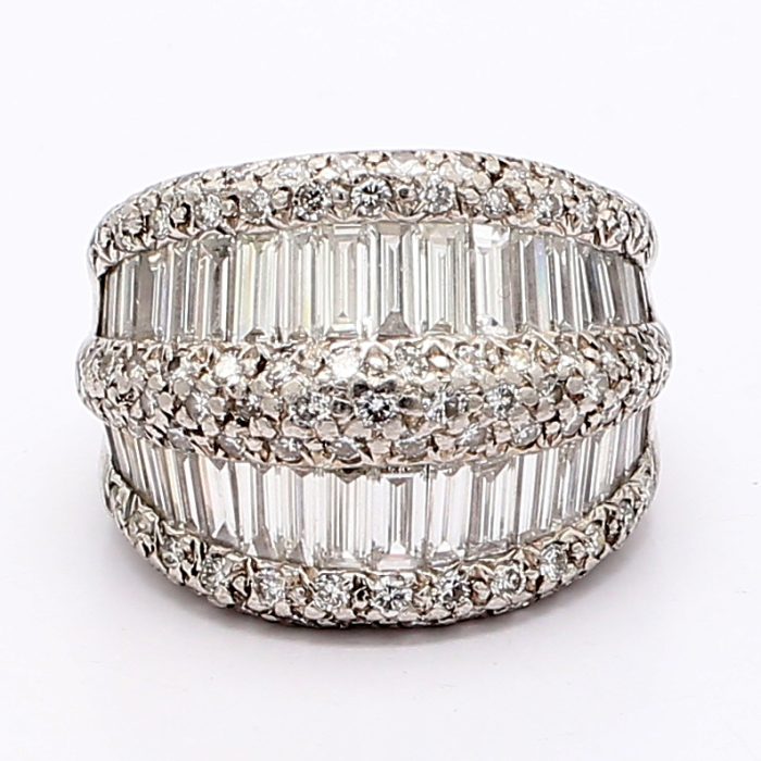 Platinum Round and Baguette Diamond Band, 4.39 ct tw
