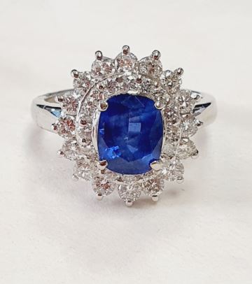 Platinum Sapphire and Diamond Double Halo Ring, 1.02 ct tw
