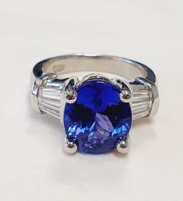 Platinum Tanzanite and Baguette Diamond Ring, 1.75 ct tw