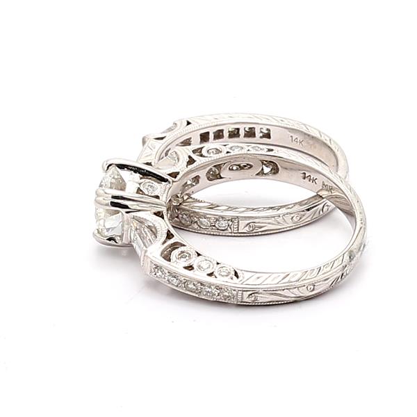 Platinum Vintage-Style Baguette and Round Diamond Wedding Set, 0.94 ct tw – view 4
