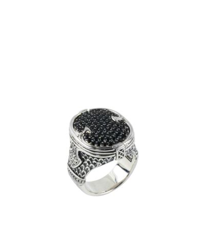Konstantino Plato Sterling Silver Black Spinel Pave Shield Ring