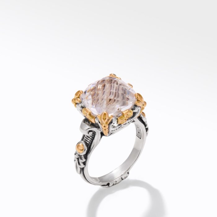 Konstantino Anthos Sterling Silver and 18k Yellow Gold Crystal Square Ring