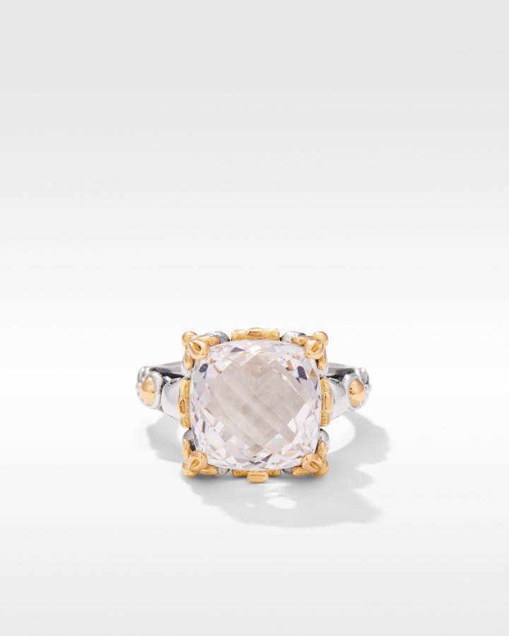 Konstantino Anthos Sterling Silver and 18k Yellow Gold Crystal Square Ring