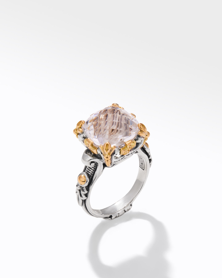 Konstantino Anthos Sterling Silver and 18k Yellow Gold Crystal Square Ring