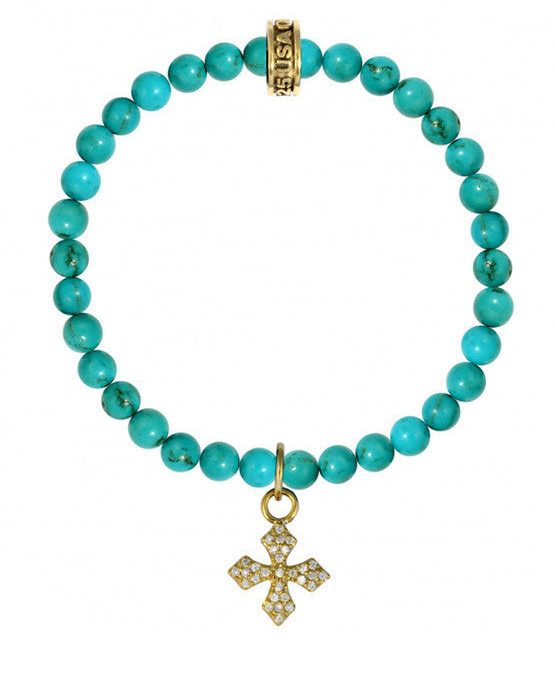 King Baby 6mm Turquoise Bead Bracelet with Small MB Cross