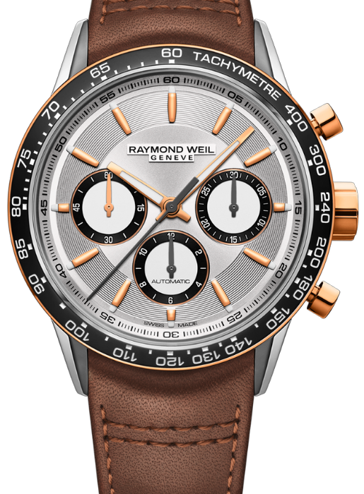 Raymond Weil Freelancer Chronograph 43.5mm Rose Gold PVD Silver Dial