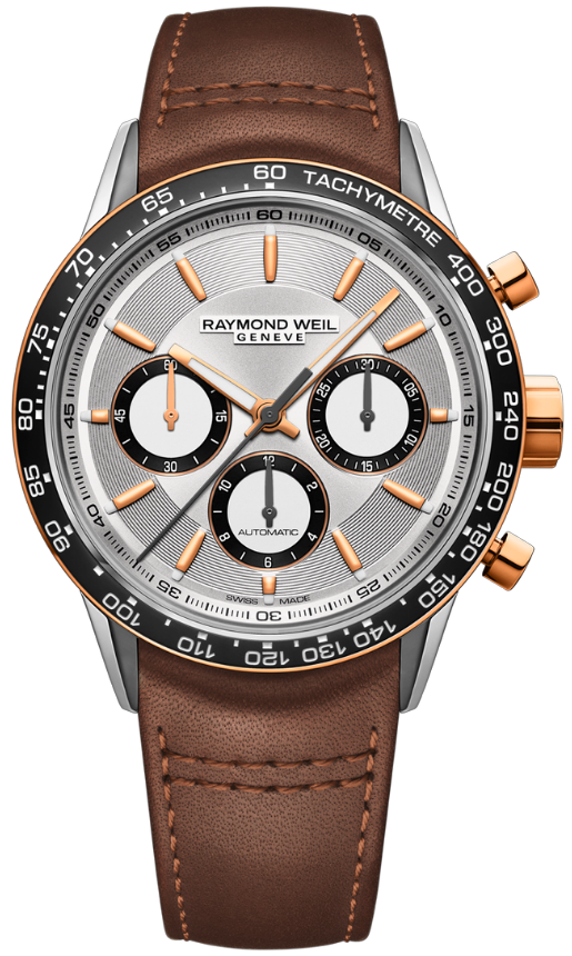Raymond Weil Freelancer Chronograph 43.5mm Rose Gold PVD Silver Dial
