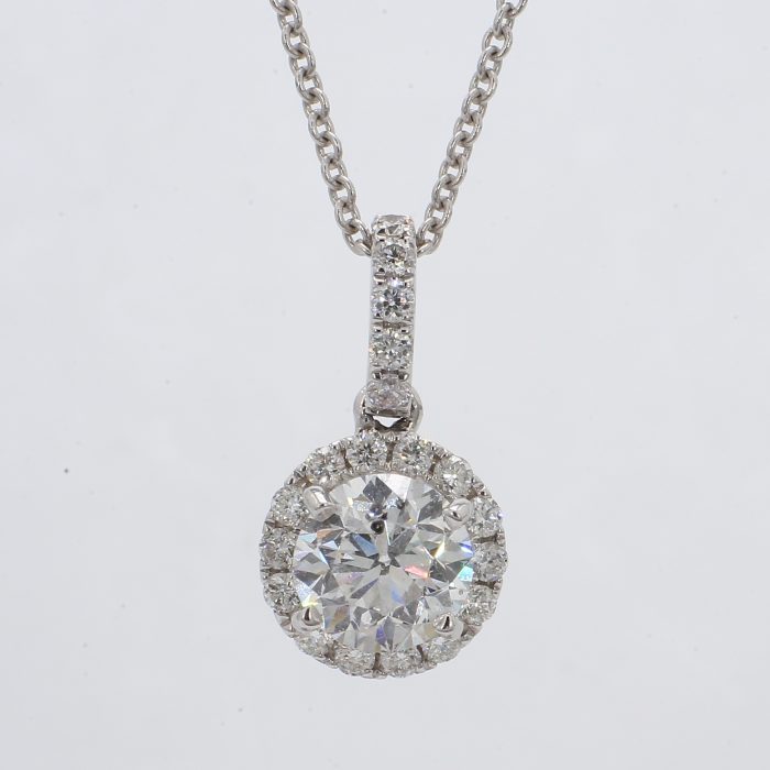Round Diamond Halo Pendant, 1.24 ct tw