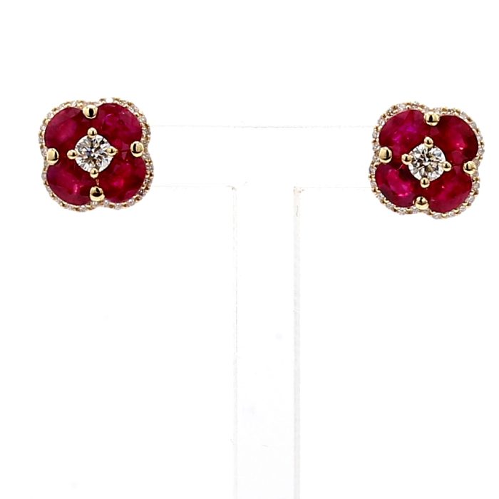 Ruby and Diamond Flower Earrings, 0.32 ct tw