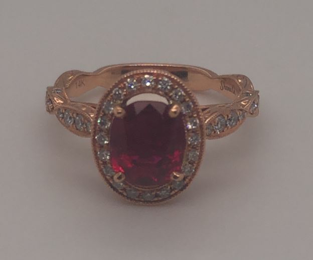 Ruby and Diamond Halo Ring, 0.50 ct tw