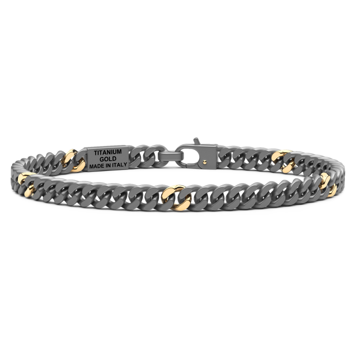Zancan Eternity Titanium 18k Yellow Gold and Titanium Cuban Link Bracelet