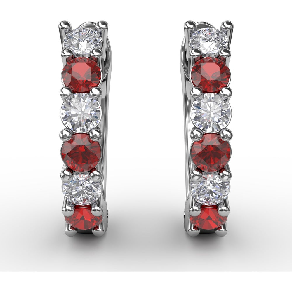 Fana White Gold Ruby and Diamond Shared-Prong Hoop Earrings
