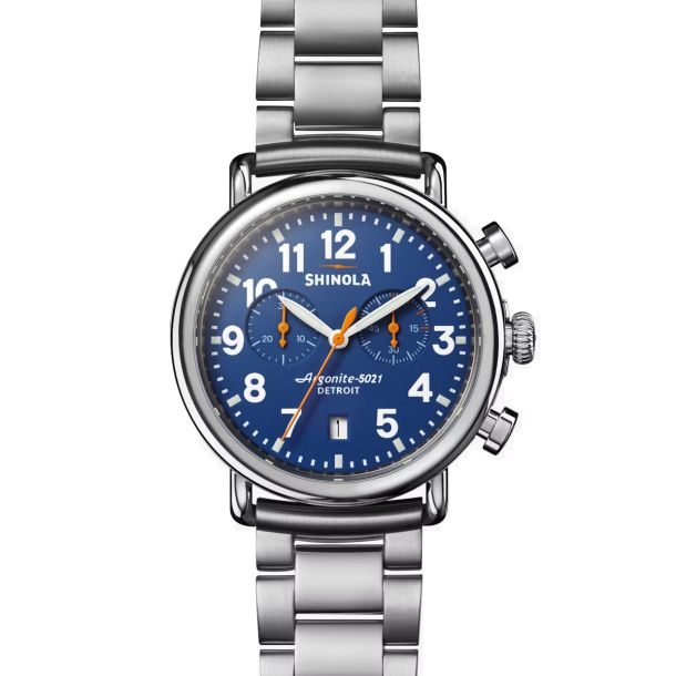 Shinola Runwell Chronograph 41mm Royal Blue Dial Stainless Steel Bracelet