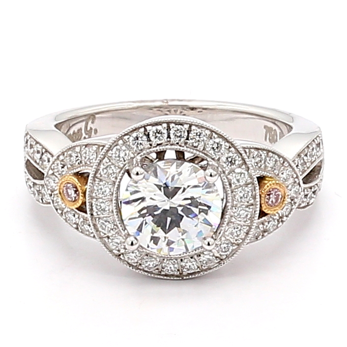 Simon G. 18K White Gold Halo Diamond Semi-Mount, 0.43 ct tw