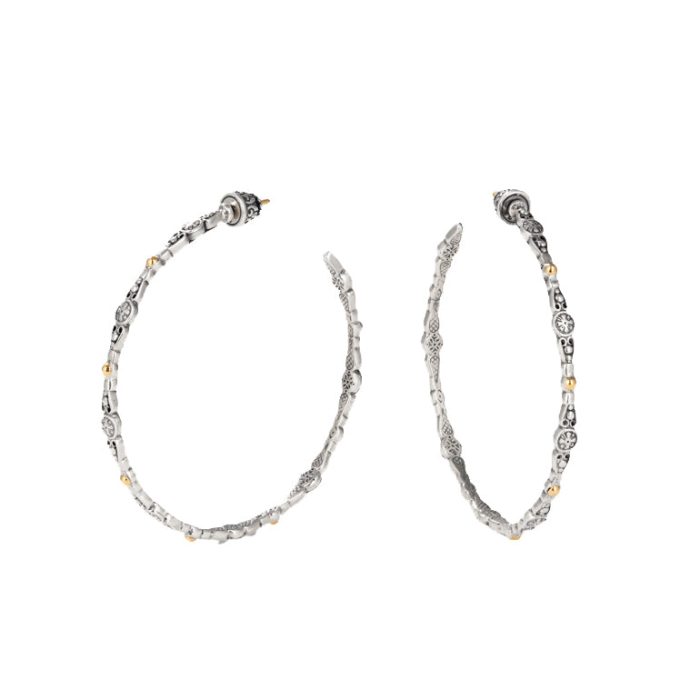 Konstantino Sterling Silver and 18k Yellow Gold Large Dotted Hoop Earrings