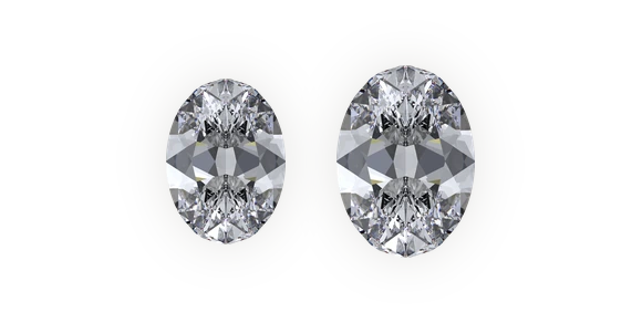 Oval diamonds at 0.75 carat: a regular diamond beside a larger-looking Smart Cut diamond