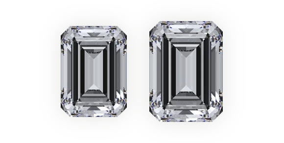 Emerald-cut diamonds at 1.25 carat: a regular diamond beside a larger-looking Smart Cut diamond