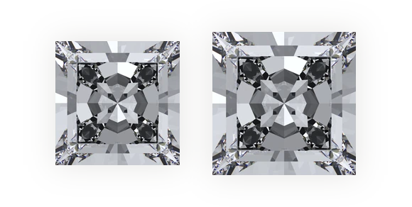 Princess-cut diamonds at 1.50 carat: regular beside Smart Cut