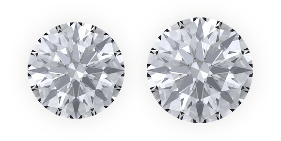Round diamonds at 2.00 carat: regular beside Smart Cut