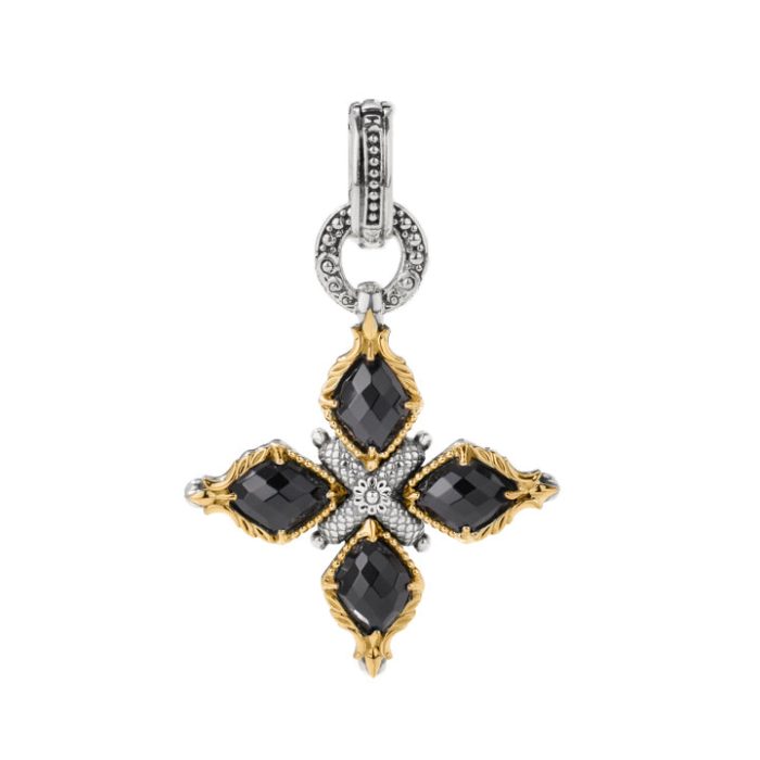 Konstantino Anthos Sterling Silver and 18k Yellow Gold Black Onyx Cross Pendant