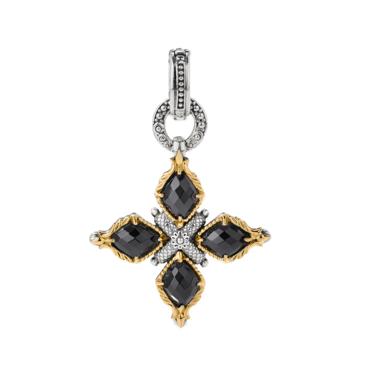 Konstantino Anthos Sterling Silver and 18k Yellow Gold Black Onyx Cross Pendant