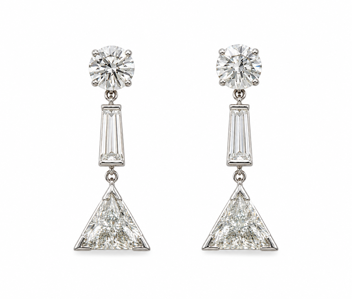 Trillion, Baguette and Round Diamond Drop Earrings, 4.70 ct tw