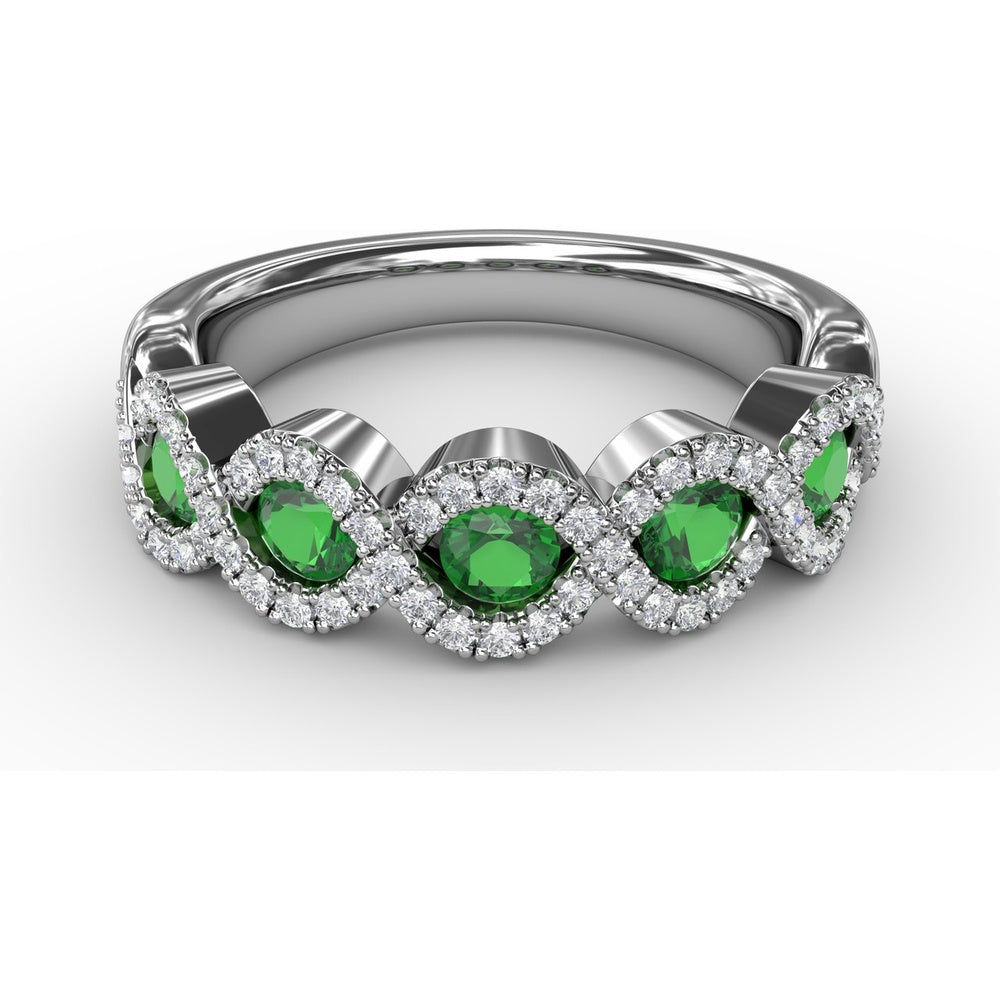 Fana 14k White Gold Pear-Shaped Emerald and Diamond Halo Twist Ring