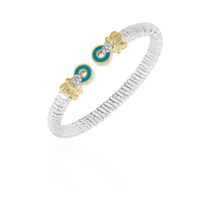 Vahan 6mm 14k Gold & Sterling Silver Bracelet With Turquoise Colored Enamel