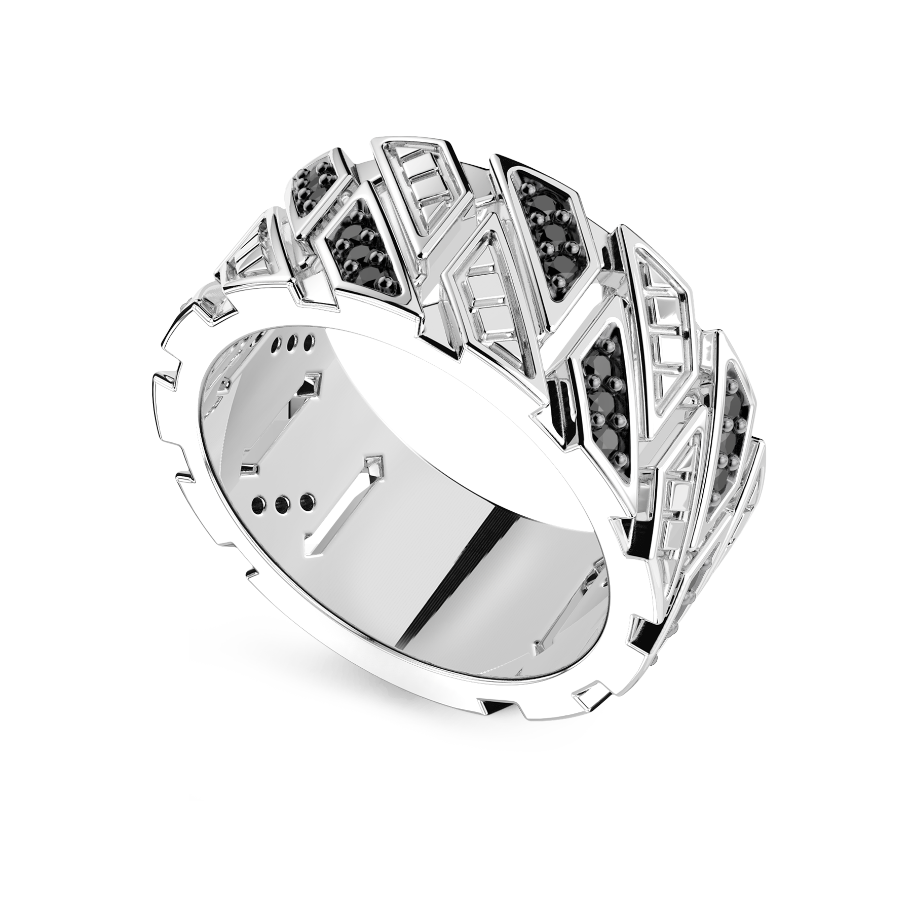 Zancan Cosmopolitan Luxury Sterling Silver Black Spinel Band Ring