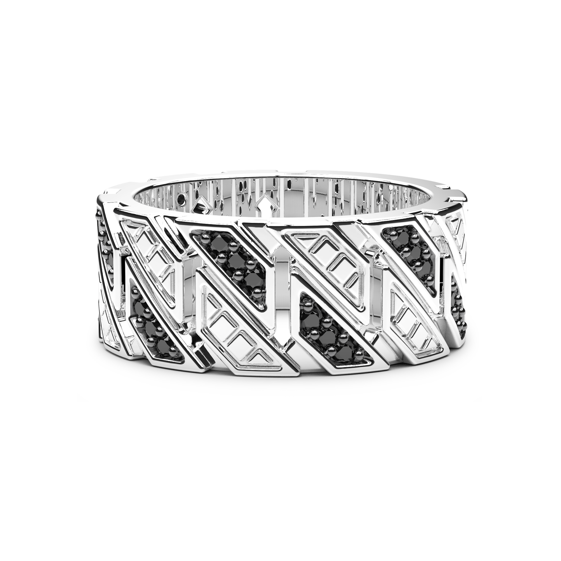 Zancan Cosmopolitan Luxury Sterling Silver Black Spinel Band Ring