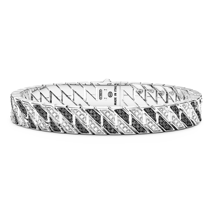 Zancan Cosmopolitan Luxury Sterling Silver Black Spinel Curb Link Bracelet