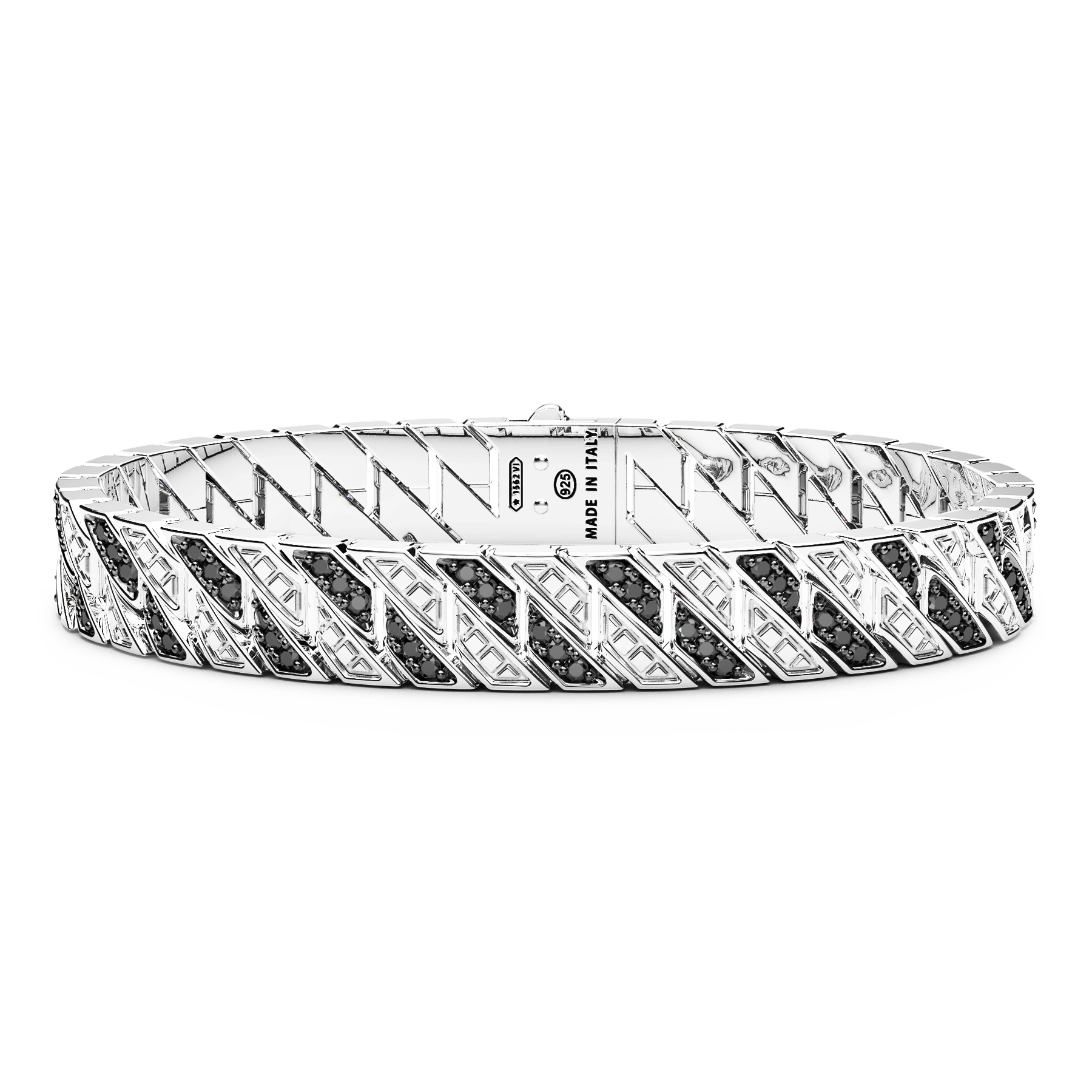 Zancan Cosmopolitan Luxury Sterling Silver Black Spinel Curb Link Bracelet