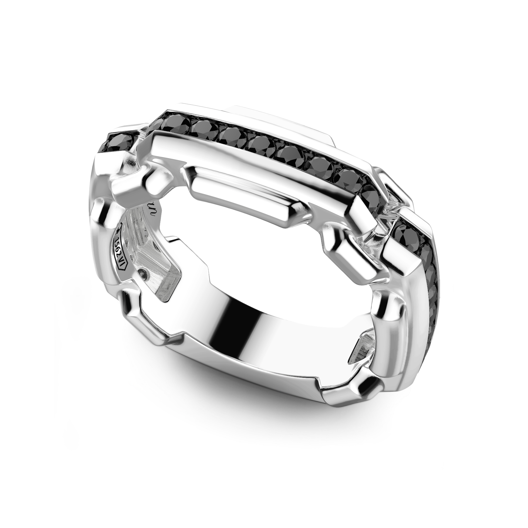 Zancan Cosmopolitan Luxury Sterling Silver Black Spinel Band Ring