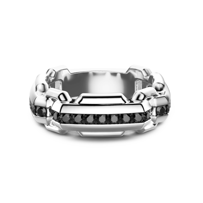 Zancan Cosmopolitan Luxury Sterling Silver Black Spinel Band Ring
