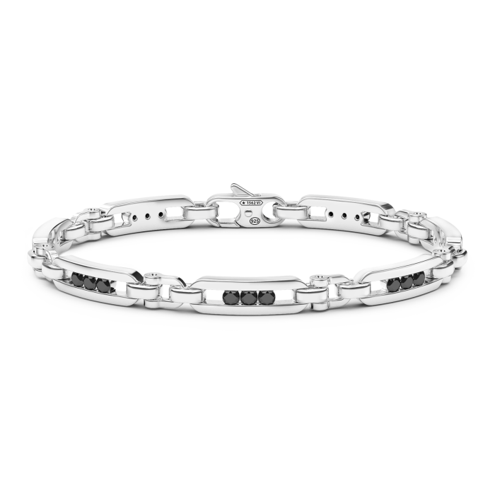 Zancan Cosmopolitan Luxury Sterling Silver Black Spinel Oval Link Bracelet