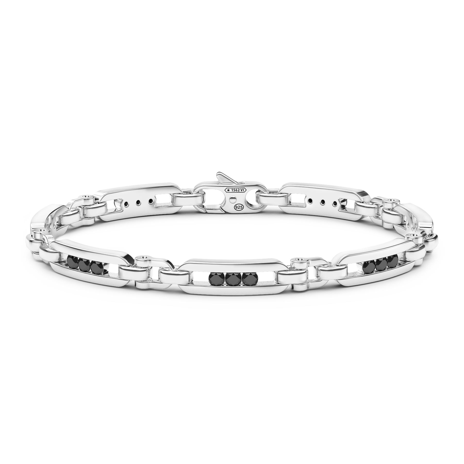 Zancan Cosmopolitan Luxury Sterling Silver Black Spinel Oval Link Bracelet