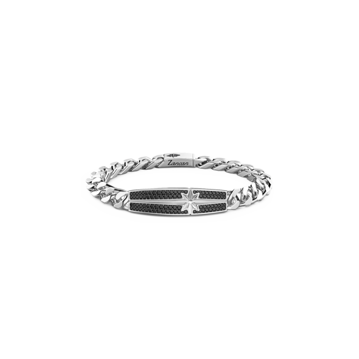 Zancan Sterling Silver Black Spinel Curb Chain Tag Bracelet