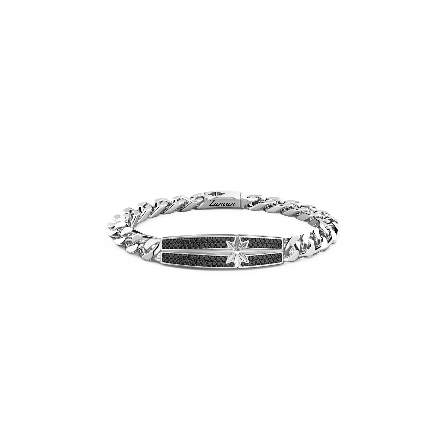 Zancan Sterling Silver Black Spinel Curb Chain Tag Bracelet