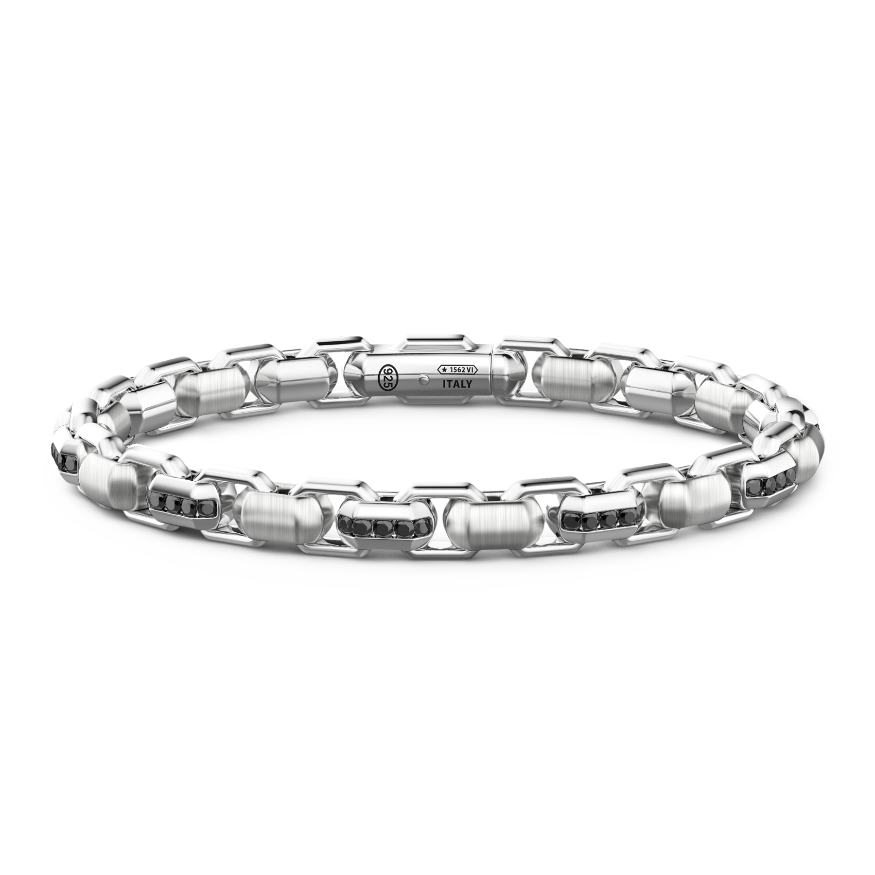 Zancan Cosmopolitan Luxury Sterling Silver Black Spinel Link Bracelet