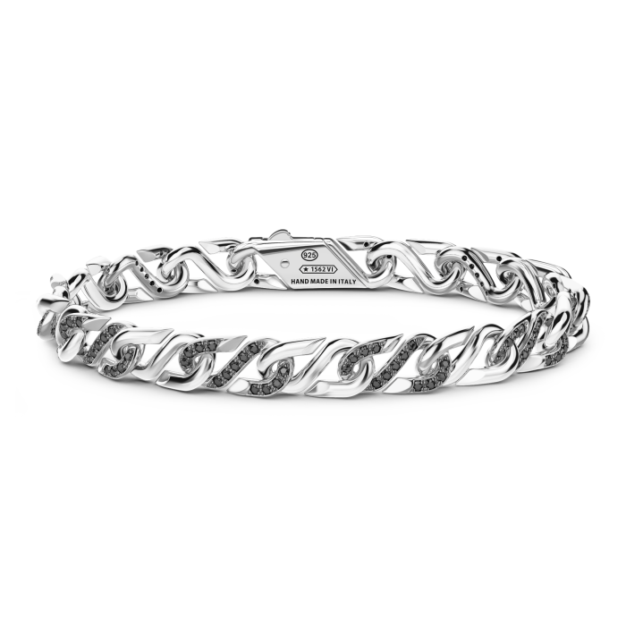 Zancan Cosmopolitan Luxury Sterling Silver Black Spinel Link Bracelet