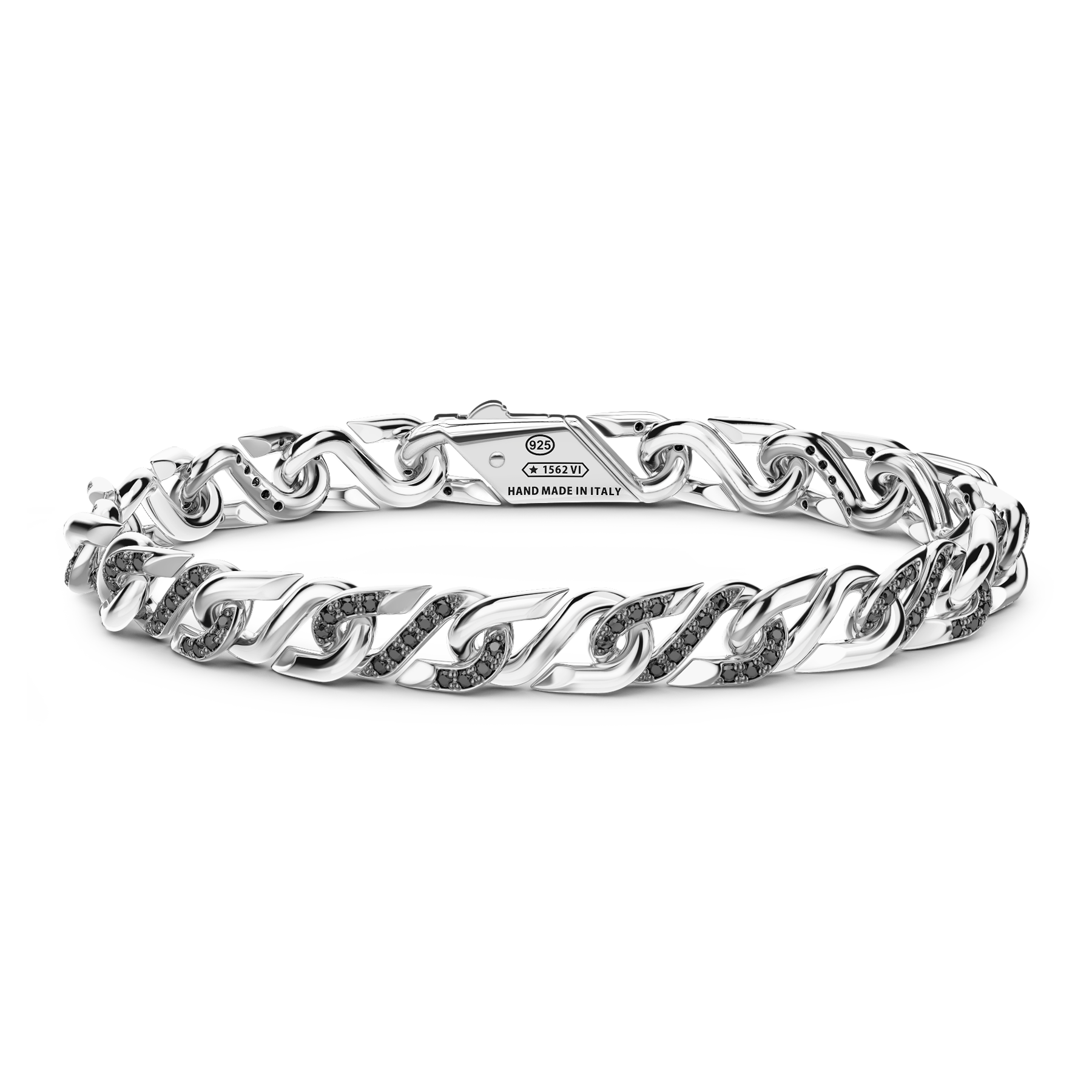 Zancan Cosmopolitan Luxury Sterling Silver Black Spinel Link Bracelet