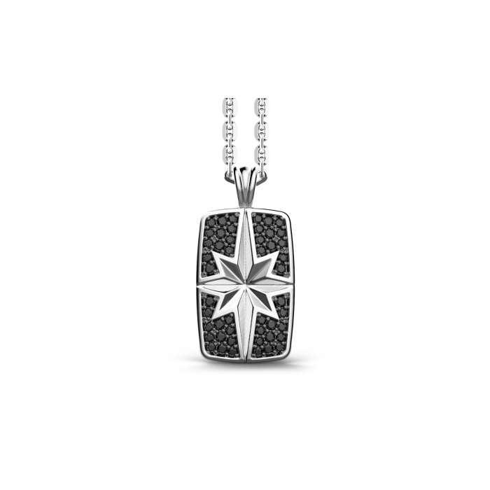 Zancan Cosmopolitan Sterling Silver Black Spinel Tag Necklace