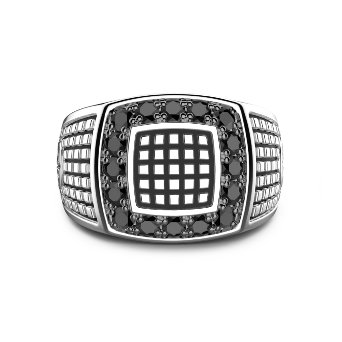 Zancan Sterling Silver Black Spinel Signet Ring