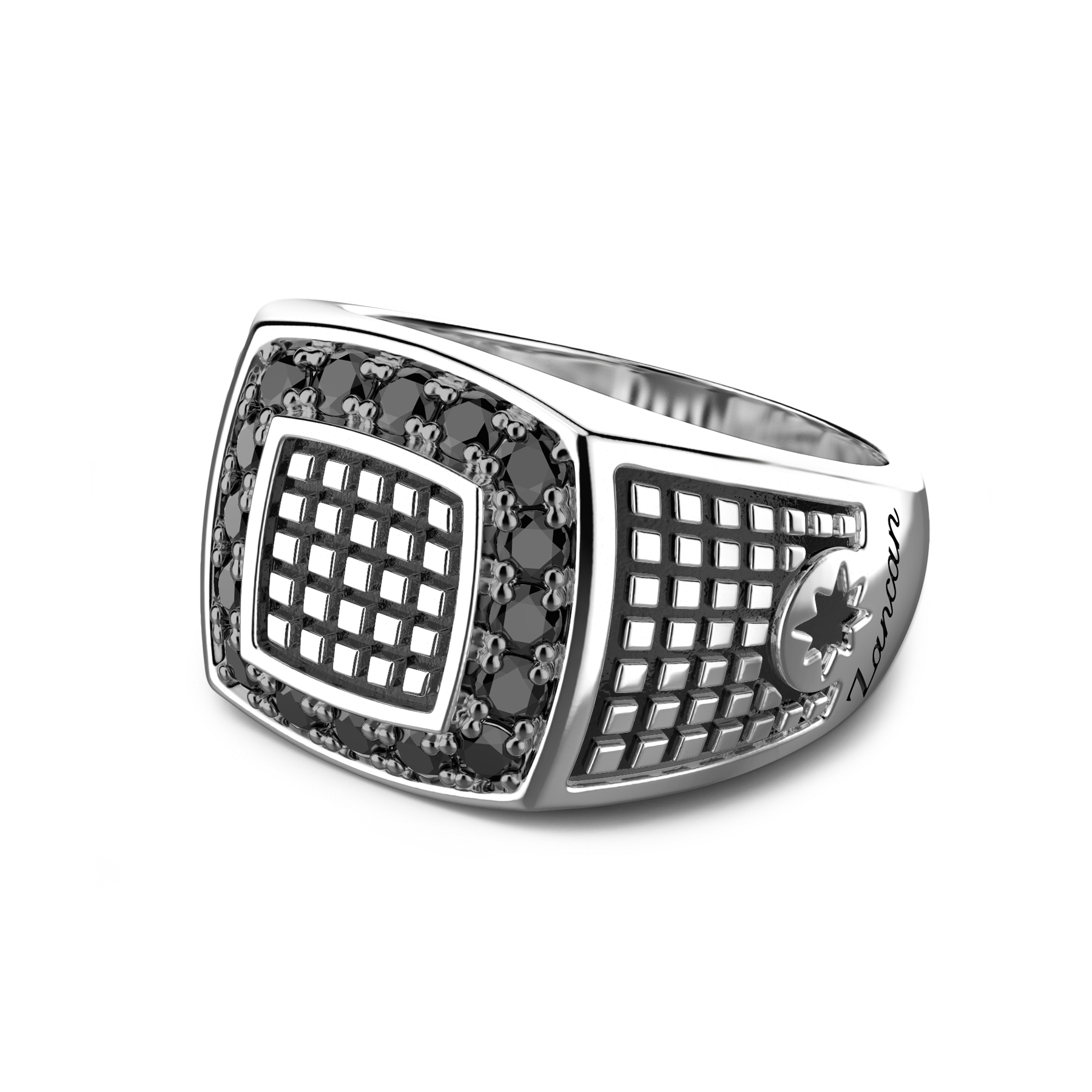 Zancan Sterling Silver Black Spinel Signet Ring