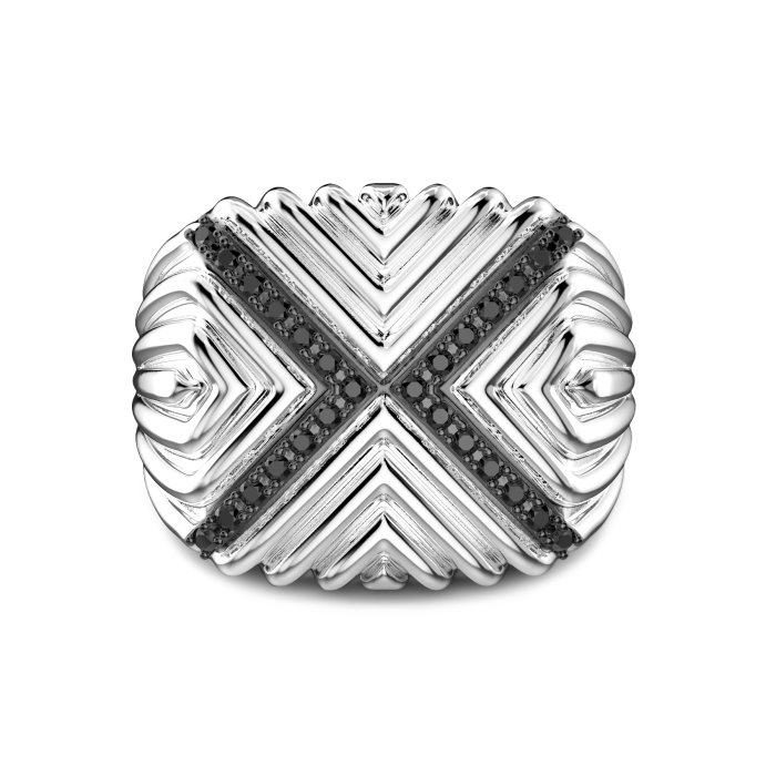 Zancan Sterling Silver Black Spinel Signet Ring