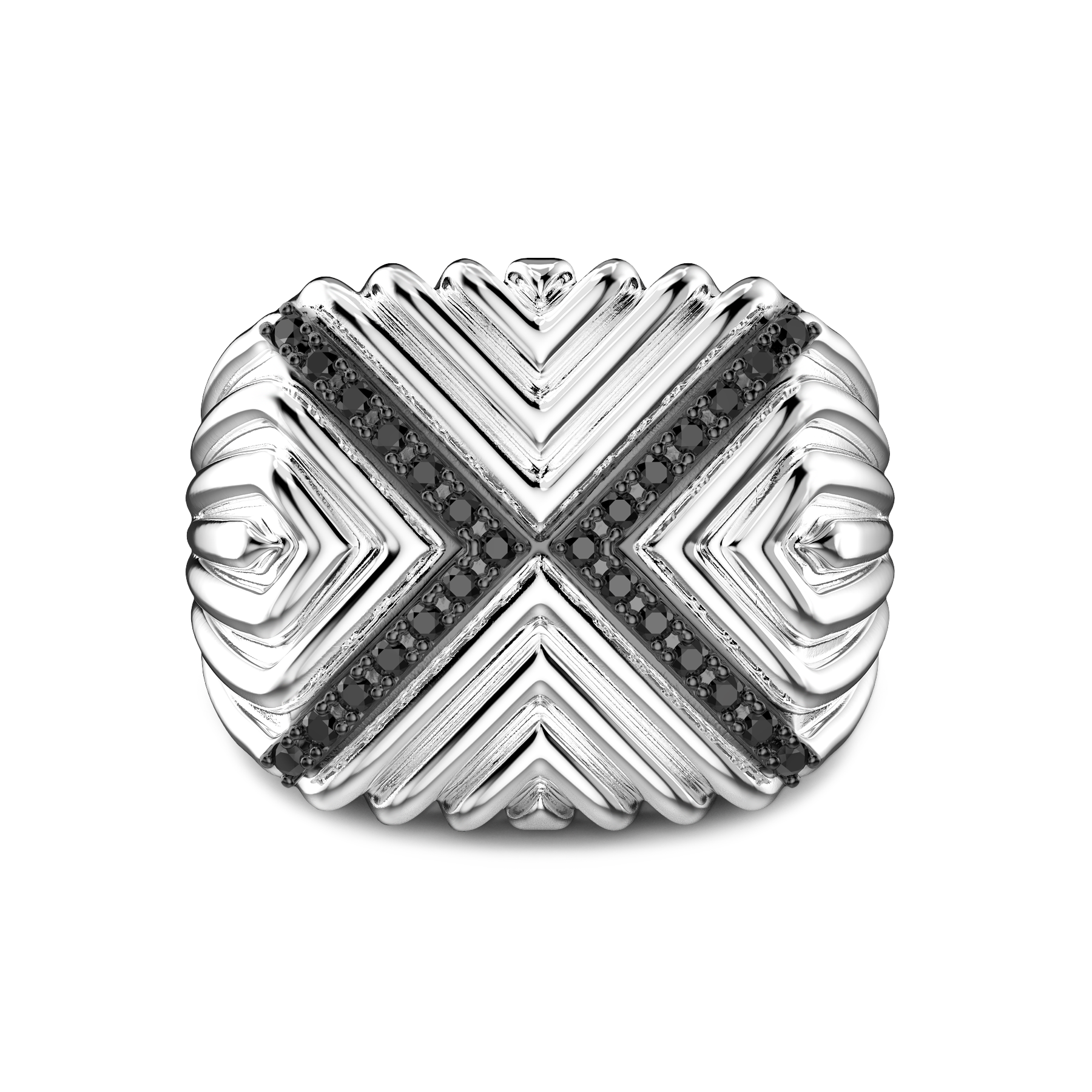 Zancan Sterling Silver Black Spinel Signet Ring
