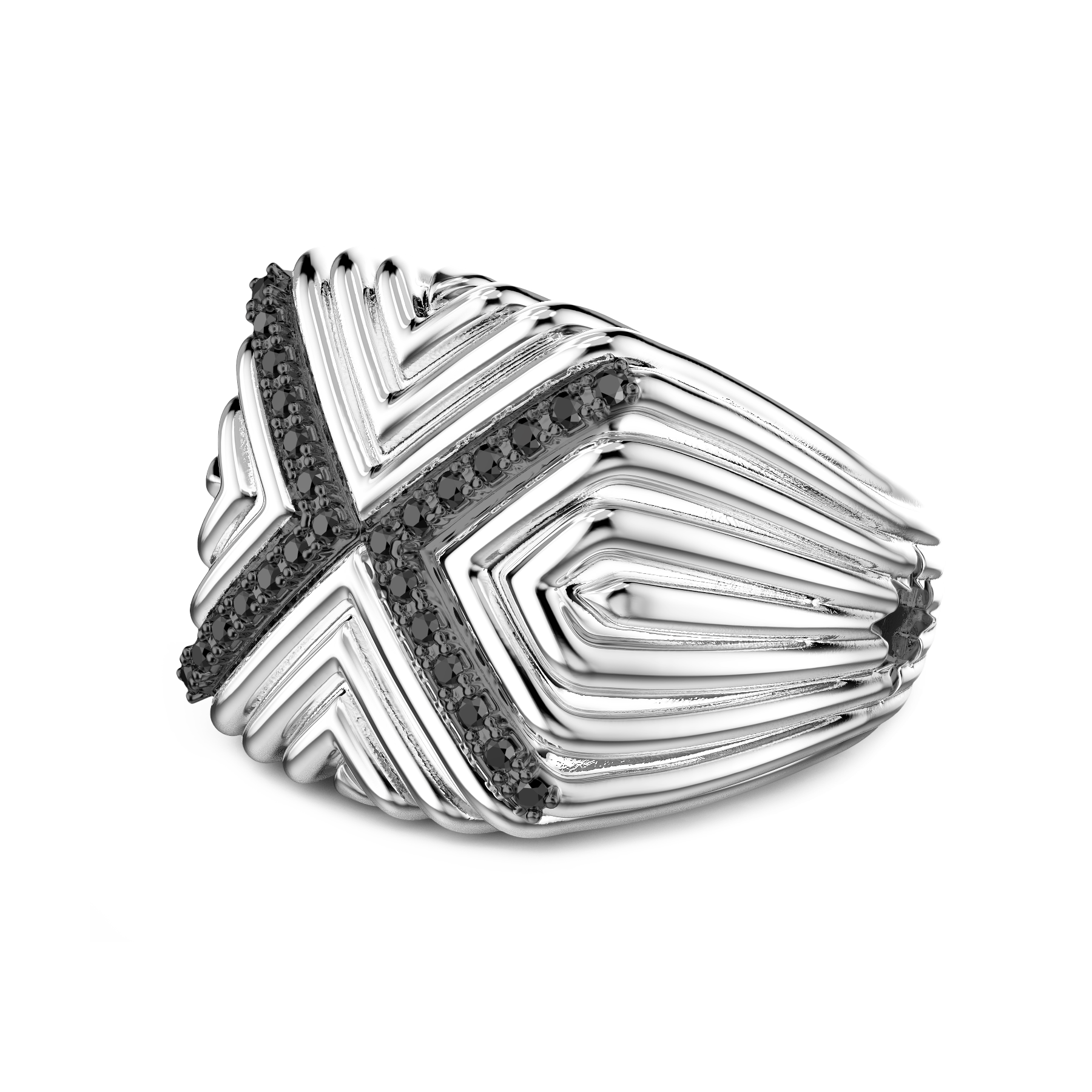 Zancan Sterling Silver Black Spinel Signet Ring