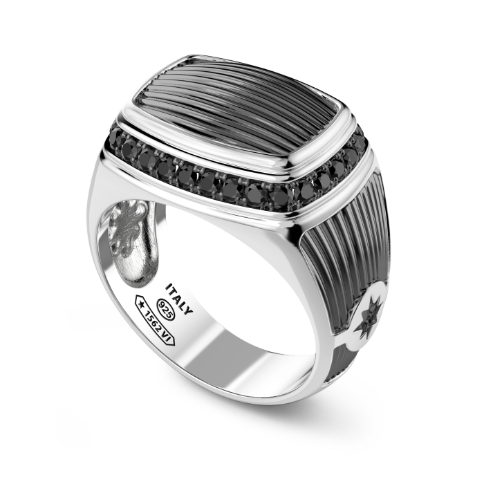 Zancan Cosmopolitan Sterling Silver Black Spinel Signet Ring
